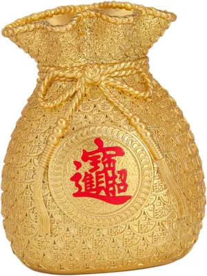 1Pc Chinese Style Resin Money Bag Saving Pot Ornament for Desktop Decor Feng Shui Coin Bank for Develop Saving Habits Capacity for Coins and