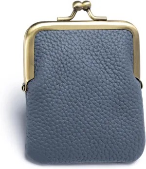 1Pcs Vintage Coin Purse Kissing Lock Wallet Coin Organizer Buckle Kissing Lock Coin Purse Leather Coin Clip for Men & Women (Denim Blue)