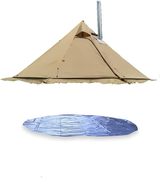 2-4 PersonTipi Tent with Skirt and Tent Mat Set Come with Stove Jack Outdoor Backpacking Tent