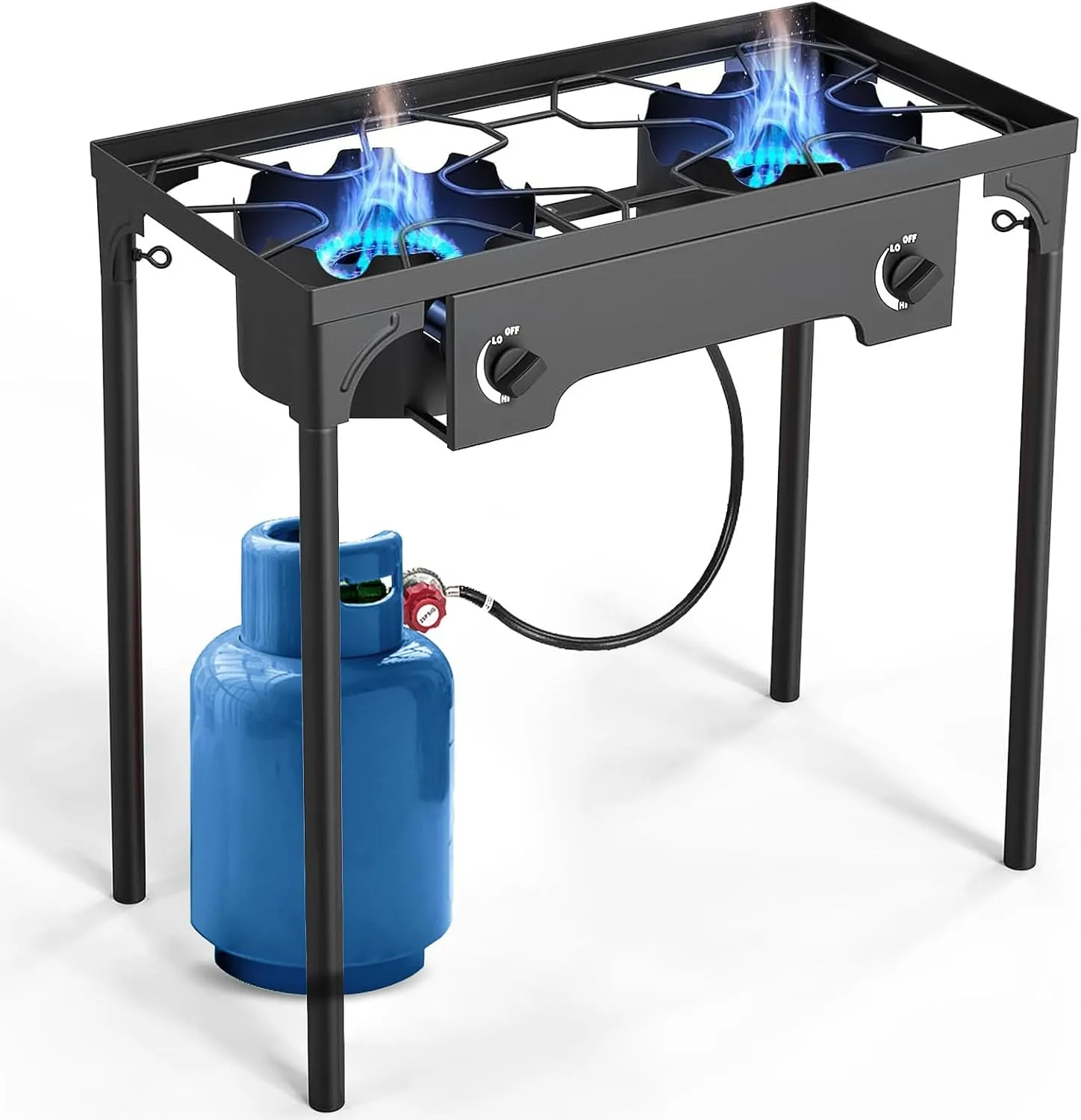 2 Burner Outdoor Gas Stove, 150,000BTU Propane Burners for Outdoor Cooking with 0-20 PSI Adjustable Regulator and 4ft Hose, Outdoor Cooking Stove for Patio Backyard Camping with Detachable Stand Legs