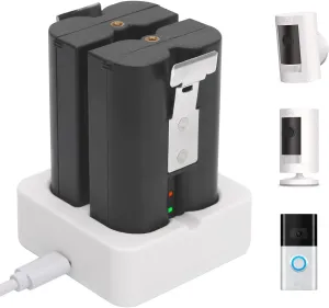 2-Pack 6040mAh Replacement Battery with Charger Station for Ring-Doorbell 2/3/4, Spotlight Camera & Stick Up Cam Indooor and Outdoor (White Charger   2 Battery)