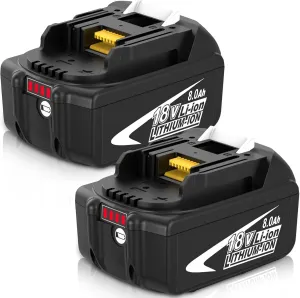 2-Pack 8000mAh High Capacity Replacement for Makita 18V Battery Compatible with Makita 18 Volt Batteries BL1860B BL1850B BL1840B BL1830B BL1815B LXT400 with LED Indicator Cordless Power Tools (White)