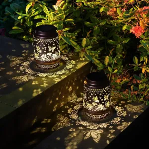 2 Pack Butterfly Outdoor Solar Hanging Lanterns Waterproof LED Solar Lights Metal Decorative Lanterns for Garden, Patio, Courtyard, Backyard, Yard Decor Unique Hummingbird Gifts for Women