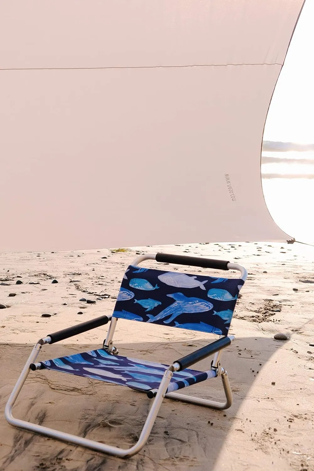 2 Pack of Neso Lightweight Water Resistant Beach Chairs with Shoulder Strap and Slip Pocket - Folds Thin (Whales)