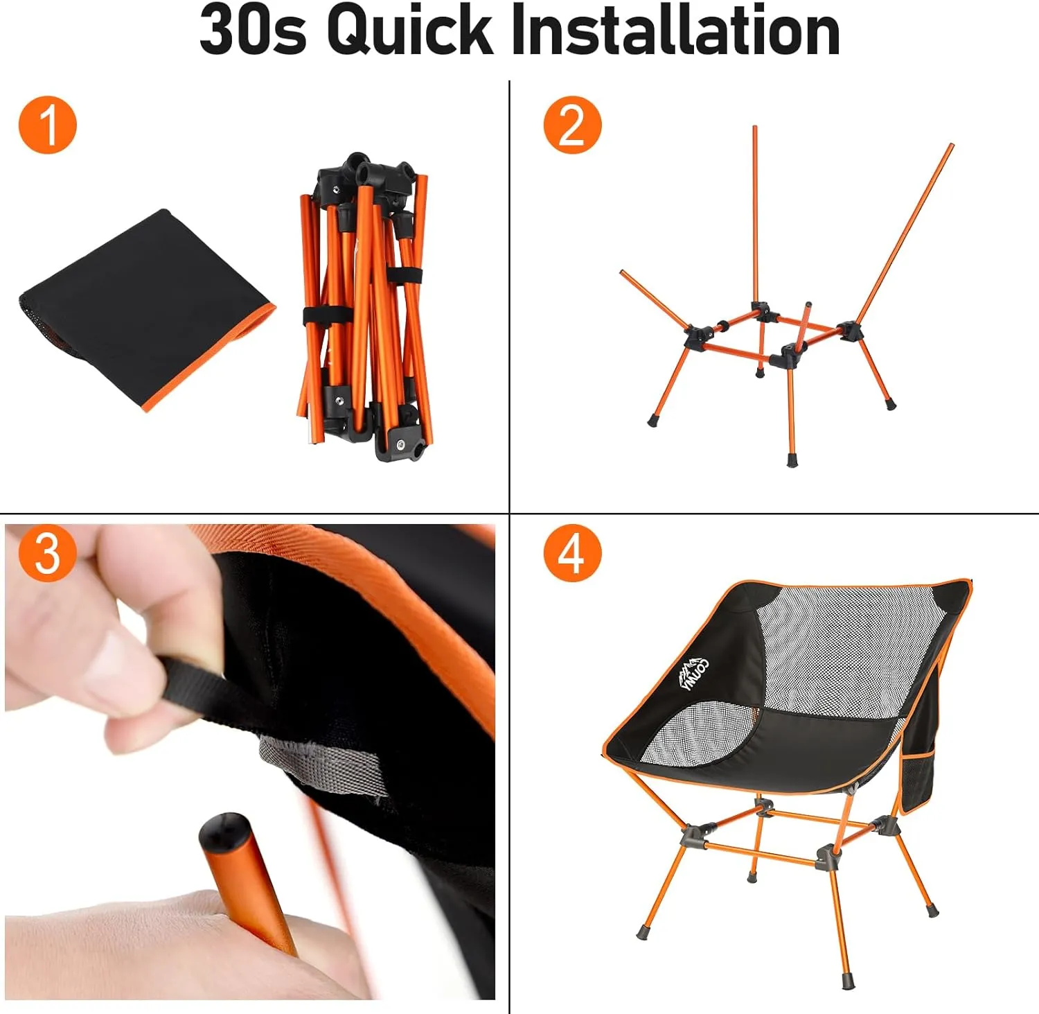 2 Pack Portable Camping Chair,Ultralight Compact Folding Chairs Aluminum Alloy Outdoor Lawn Chair with Side Pockets for Camping Hiking Fishing,Support up to 330lbs(Orange)
