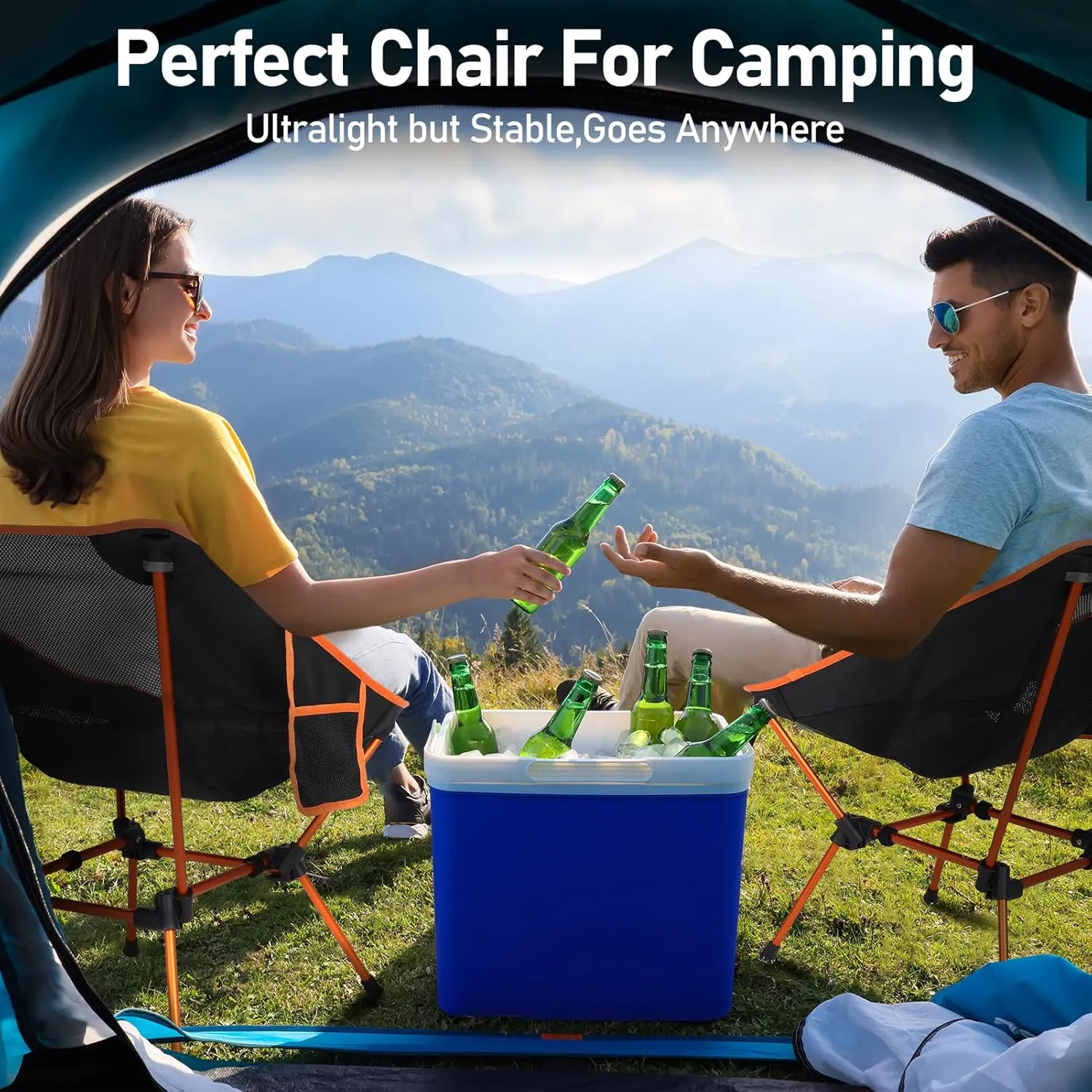 2 Pack Portable Camping Chair,Ultralight Compact Folding Chairs Aluminum Alloy Outdoor Lawn Chair with Side Pockets for Camping Hiking Fishing,Support up to 330lbs(Orange)