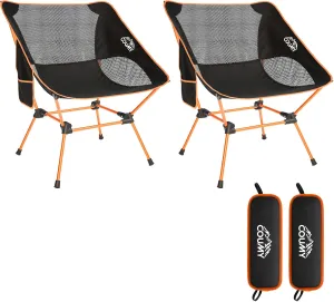 2 Pack Portable Camping Chair,Ultralight Compact Folding Chairs Aluminum Alloy Outdoor Lawn Chair with Side Pockets for Camping Hiking Fishing,Support up to 330lbs(Orange)