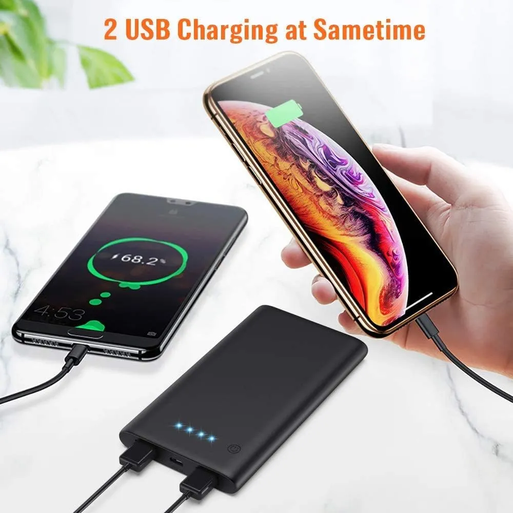 [2 Pack] Portable Charger Power Bank 10000mAh,Ultra Slim Portable Phone Charger with Dual USB Outputs,Backup External Battery Pack Compatible with iPhone 15/14/13/12,Samsung etc-Graphite Black Black