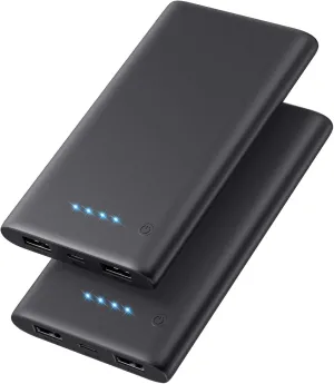 [2 Pack] Portable Charger Power Bank 10000mAh,Ultra Slim Portable Phone Charger with Dual USB Outputs,Backup External Battery Pack Compatible with iPhone 15/14/13/12,Samsung etc-Graphite Black Black