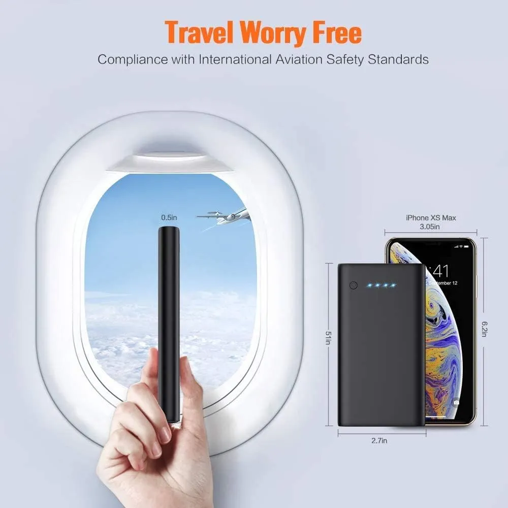 [2 Pack] Portable Charger Power Bank 10000mAh,Ultra Slim Portable Phone Charger with Dual USB Outputs,Backup External Battery Pack Compatible with iPhone 15/14/13/12,Samsung etc-Graphite Black Black