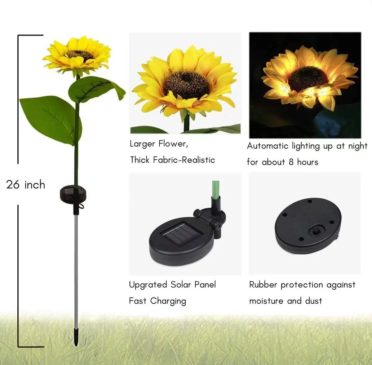 2 Pack Solar Garden Stake Lights, Outdoor Sunflower LED Solar Powered Lights for Patio Lawn Garden Yard Pathway Decoration (Sunflower Warm White)