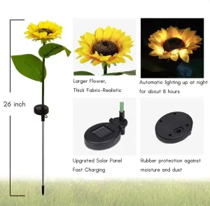 2 Pack Solar Garden Stake Lights, Outdoor Sunflower LED Solar Powered Lights for Patio Lawn Garden Yard Pathway Decoration (Sunflower Warm White)