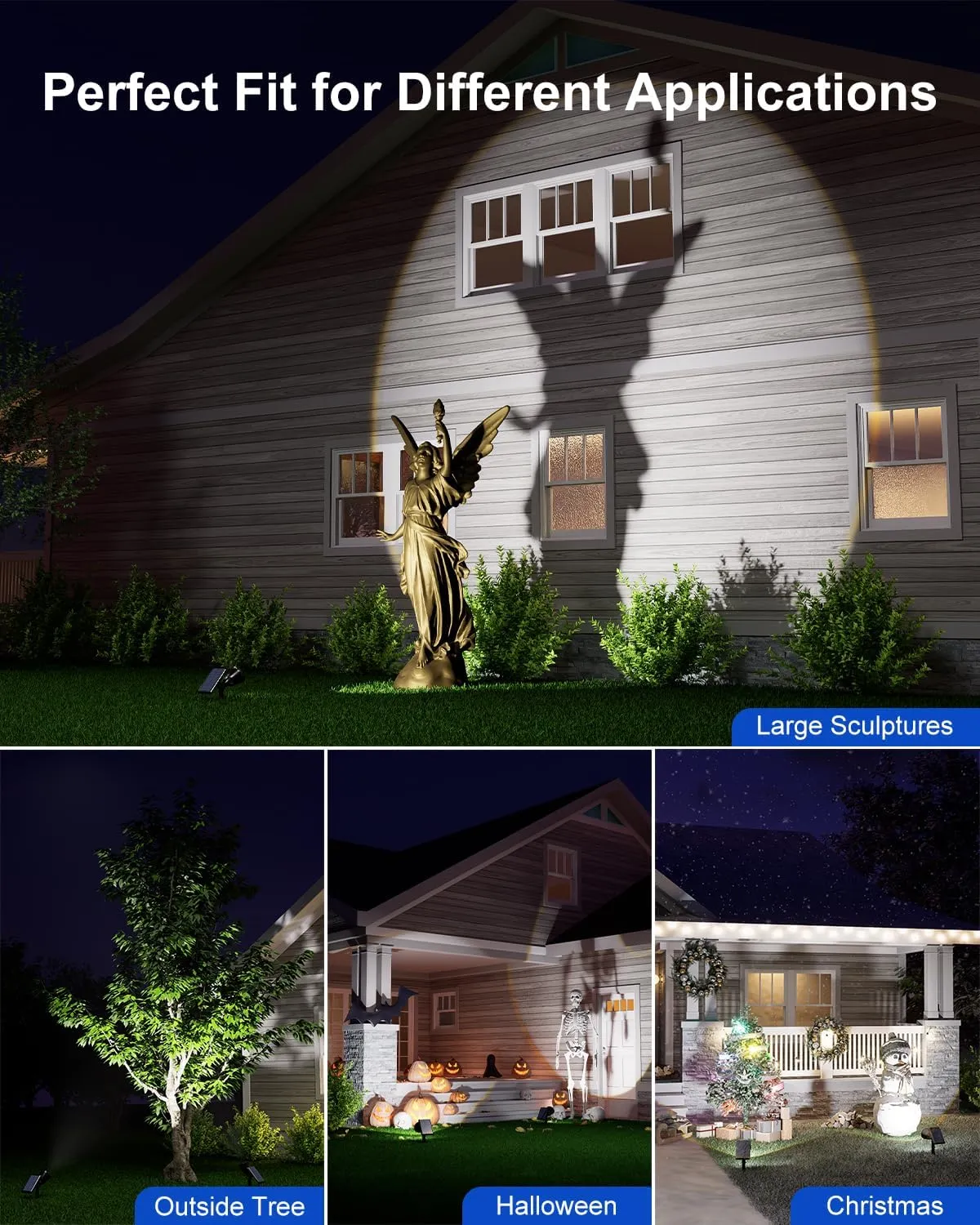 2 Pack Solar Powered Spot Lights Outdoor Waterproof Super Bright LED Yard Spotlight for Tree, Flag, Lawn, Statue, Sunset Landscape Accent Lighting for Outside House Wall Garden Backyard Sidewalk Path