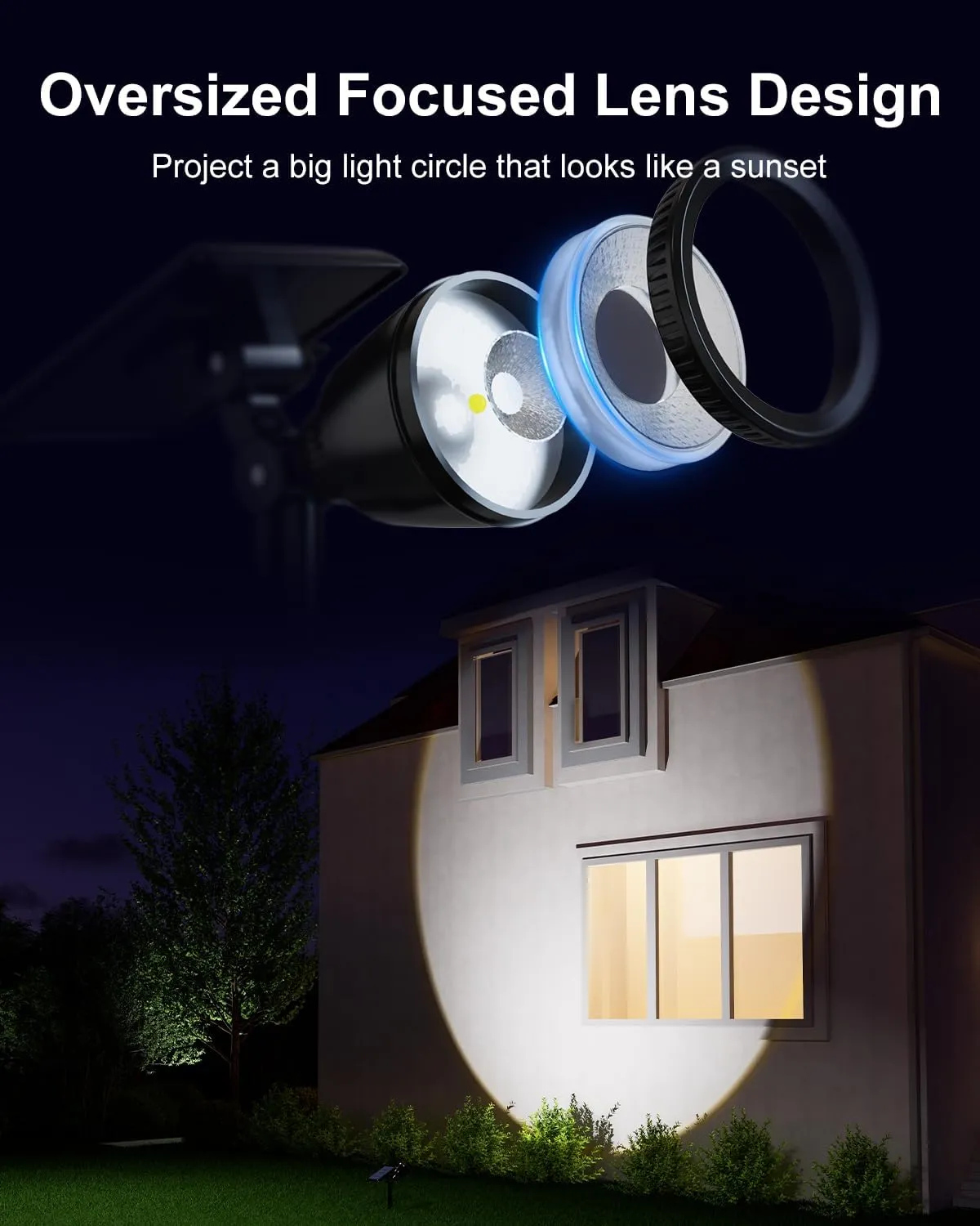 2 Pack Solar Powered Spot Lights Outdoor Waterproof Super Bright LED Yard Spotlight for Tree, Flag, Lawn, Statue, Sunset Landscape Accent Lighting for Outside House Wall Garden Backyard Sidewalk Path