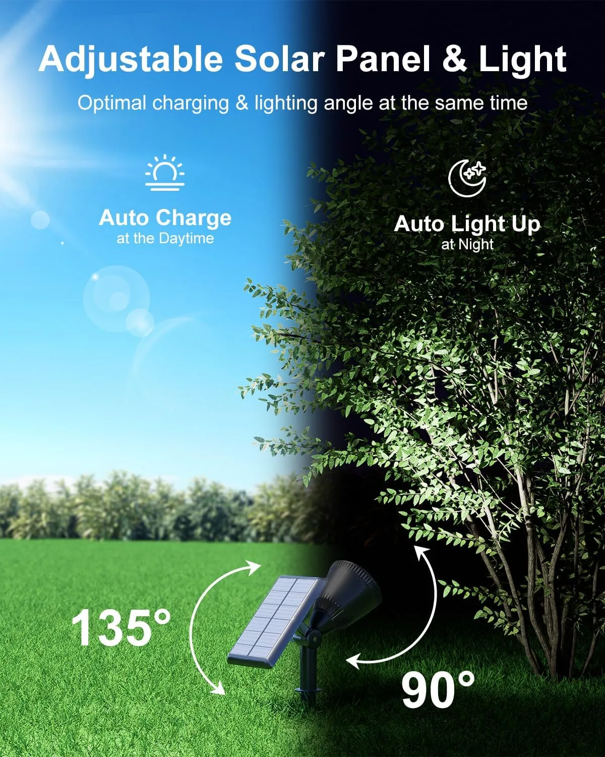 2 Pack Solar Powered Spot Lights Outdoor Waterproof Super Bright LED Yard Spotlight for Tree, Flag, Lawn, Statue, Sunset Landscape Accent Lighting for Outside House Wall Garden Backyard Sidewalk Path
