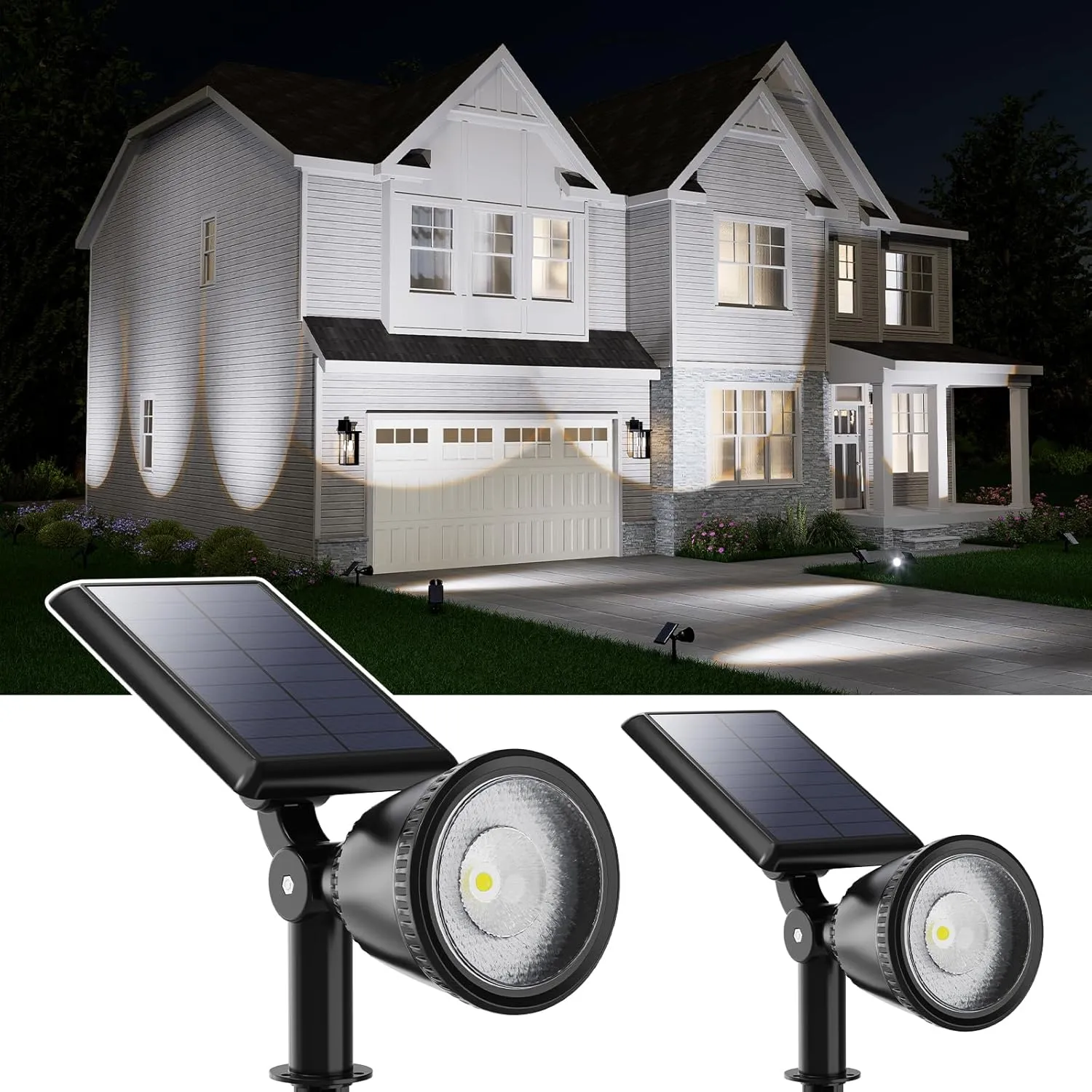 2 Pack Solar Powered Spot Lights Outdoor Waterproof Super Bright LED Yard Spotlight for Tree, Flag, Lawn, Statue, Sunset Landscape Accent Lighting for Outside House Wall Garden Backyard Sidewalk Path