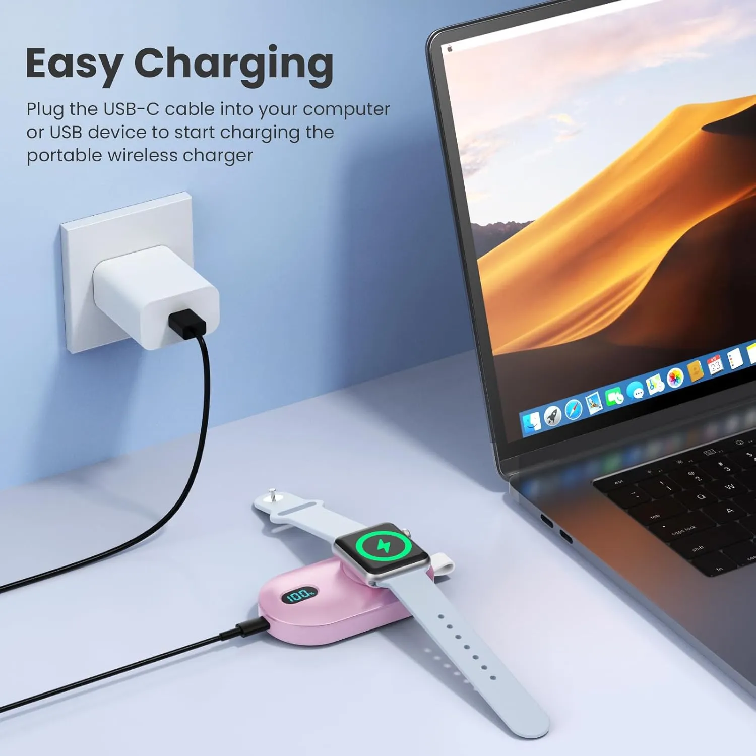 [2-Pack]Portable Charger for Apple Watch Series,Compact Wireless Magnetic iWatch Charger,2800mAh Fast Charging Power Bank for Apple Watch Series 10/9/8/7/6/SE/5/4/ 3/2/1/Nike/Ultra/Ultra 2-Pink Blue