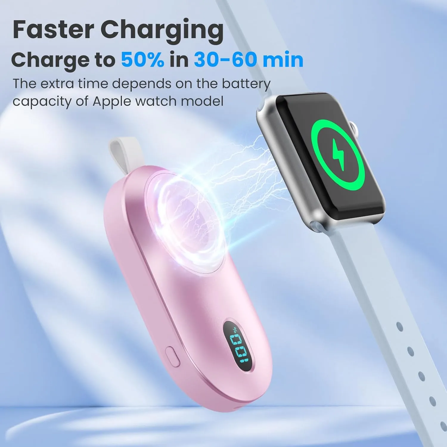[2-Pack]Portable Charger for Apple Watch Series,Compact Wireless Magnetic iWatch Charger,2800mAh Fast Charging Power Bank for Apple Watch Series 10/9/8/7/6/SE/5/4/ 3/2/1/Nike/Ultra/Ultra 2-Pink Blue