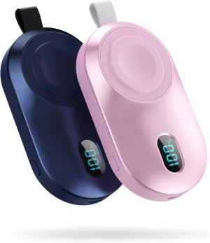 [2-Pack]Portable Charger for Apple Watch Series,Compact Wireless Magnetic iWatch Charger,2800mAh Fast Charging Power Bank for Apple Watch Series 10/9/8/7/6/SE/5/4/ 3/2/1/Nike/Ultra/Ultra 2-Pink Blue