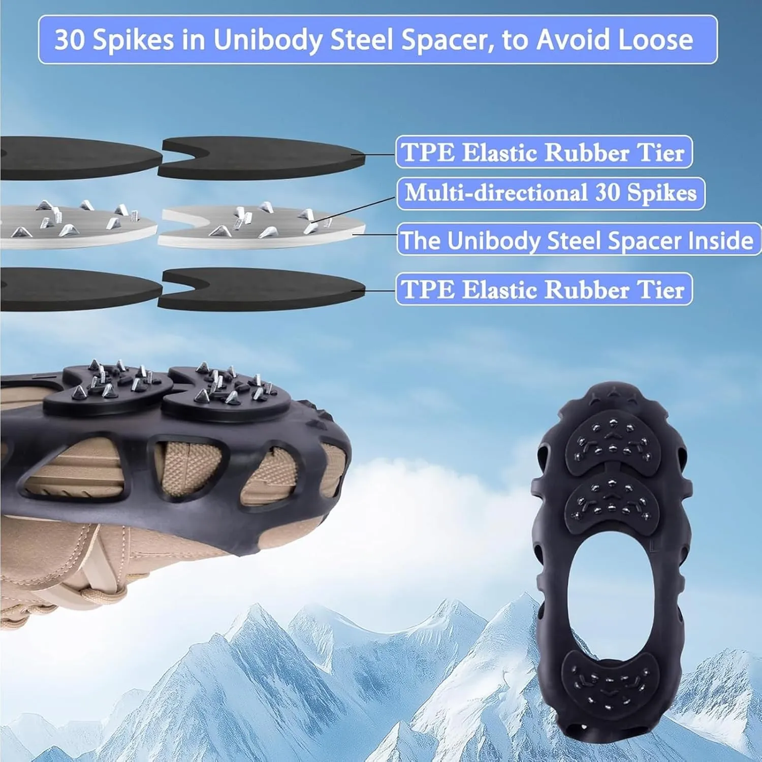 2 Pairs Outdoor Mountaineering Anti-Skid Crampons 30 Teeth Ice and Snow Alloy Anti-Skid Shoe Covers Crampons Snow Climbing Crampons Foot Covers