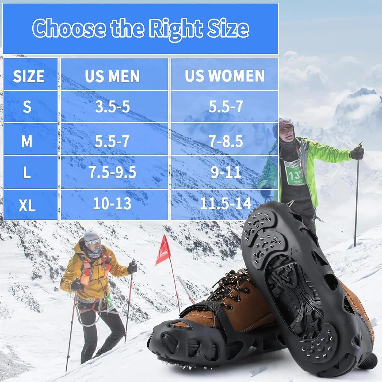 2 Pairs Outdoor Mountaineering Anti-Skid Crampons 30 Teeth Ice and Snow Alloy Anti-Skid Shoe Covers Crampons Snow Climbing Crampons Foot Covers