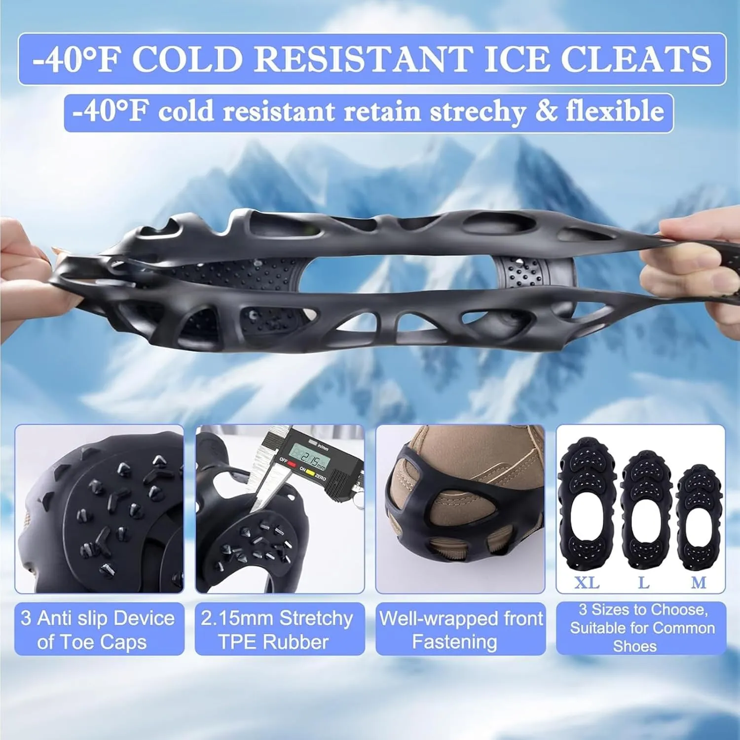 2 Pairs Outdoor Mountaineering Anti-Skid Crampons 30 Teeth Ice and Snow Alloy Anti-Skid Shoe Covers Crampons Snow Climbing Crampons Foot Covers