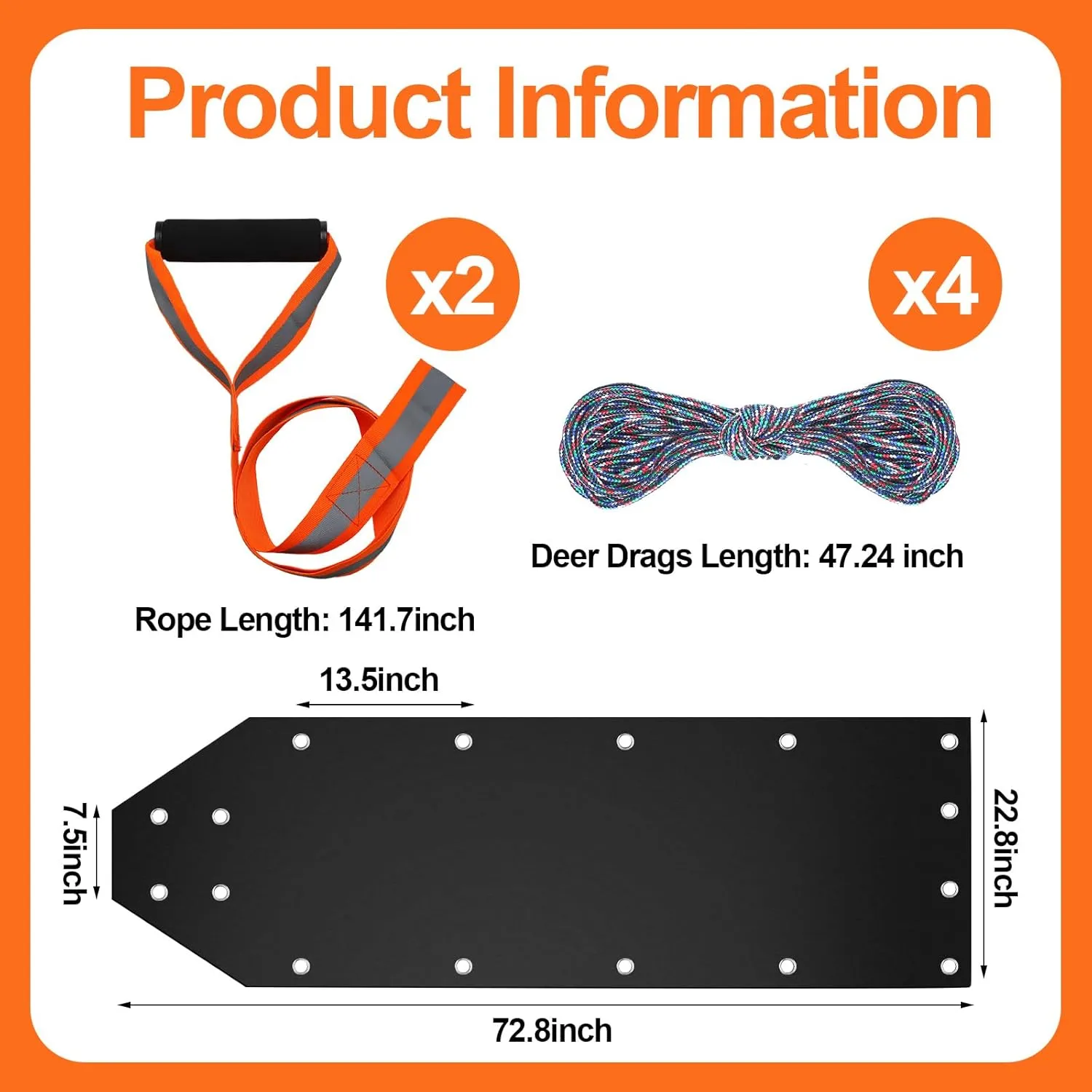 2 Pcs Deer Drag Sleds Deer Sled Game Hauler with 2 Pcs Heavy Duty Drag Strap for Duck Hunting Ice Fishing Accessories Rope Pulling Harness for Hunting Gift