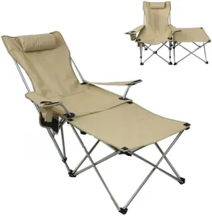 2 Pieces Reclining Camping Chair, Footrest Folding Lounge Chair, Upgraded Four-position Adjustment, Four Ways To Use, with Cup Holder and Removable Storage Bag, for Outdoor Camping, Picnic, Travel