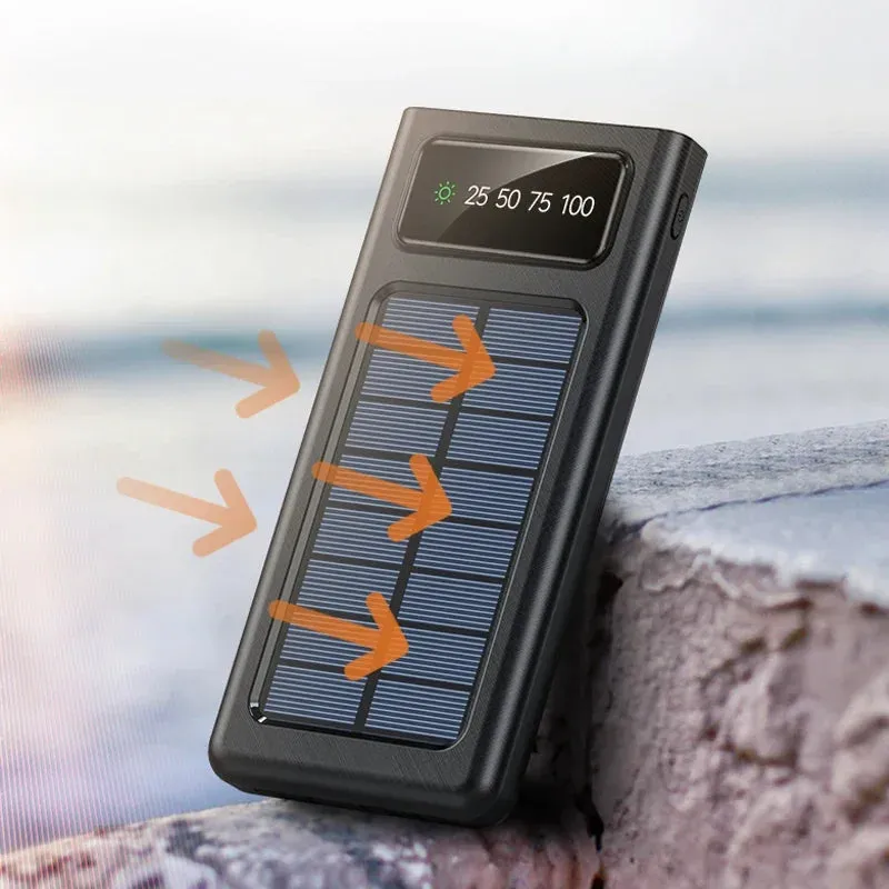 200,000mAh Solar Power Bank with Built-In Cables and LED Light, Fast Charging Dual USB Ports Charger for iPhone