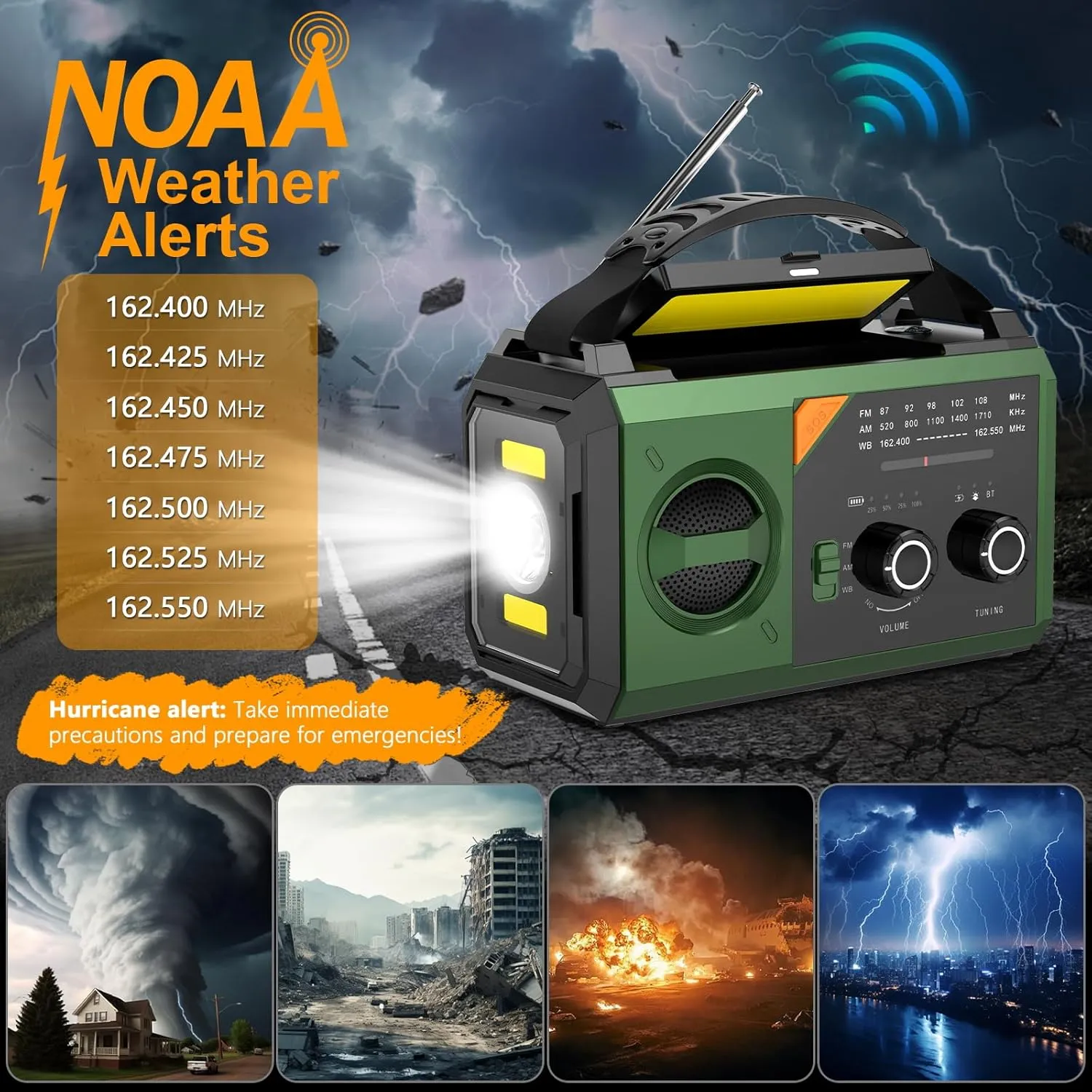 20000mAh Hand Crank Emergency Radio,AM/FM NOAA Weather Radio with 74000mWh Power Bank Cell Phone Charger,Solar Radio with LED Flashlight,USB Charged,Compass,SOS Alarm Camping & Survival(Green)