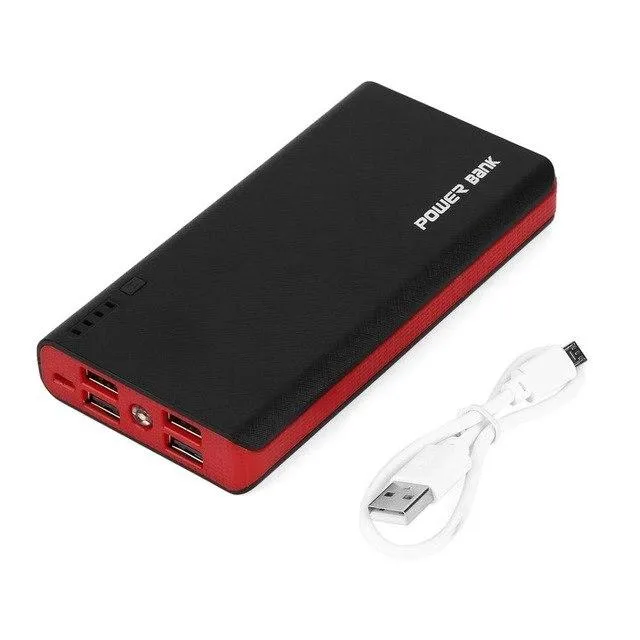 20000mAh Power Bank 4 USB Ports With Emergency LED Light Portable External Powerbank 18650 Battery Pack Charger For Mobile Phone