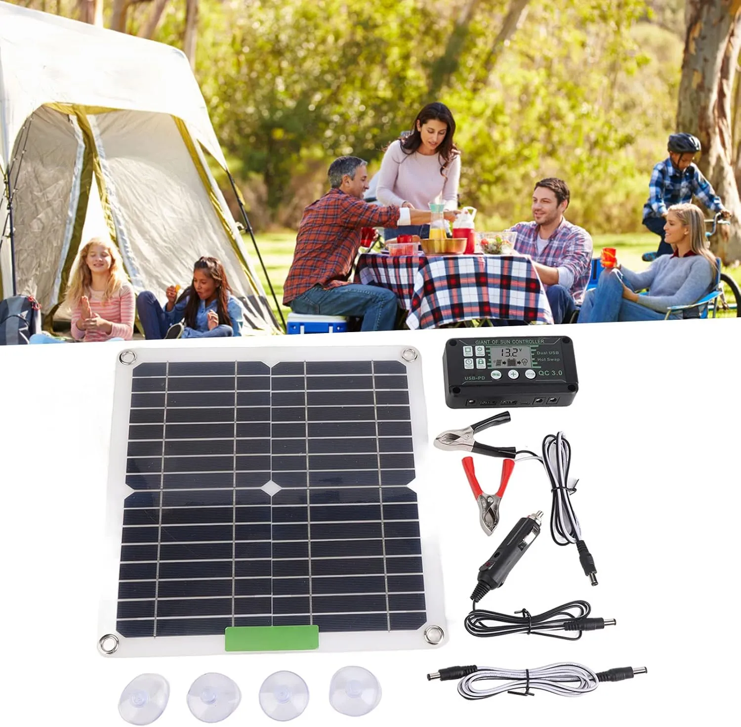 200W 12V Portable Solar Panel Kit,Monocrystalline Solar Panel, Solar Panel System,for Cycling Mountaineering Hiking Camping (10A)