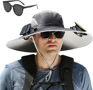 2025 New Wide Brim Solar Fan Hat, Hat with Fans Solar Power for Men Women Fishing Hat Solar & USB Charging