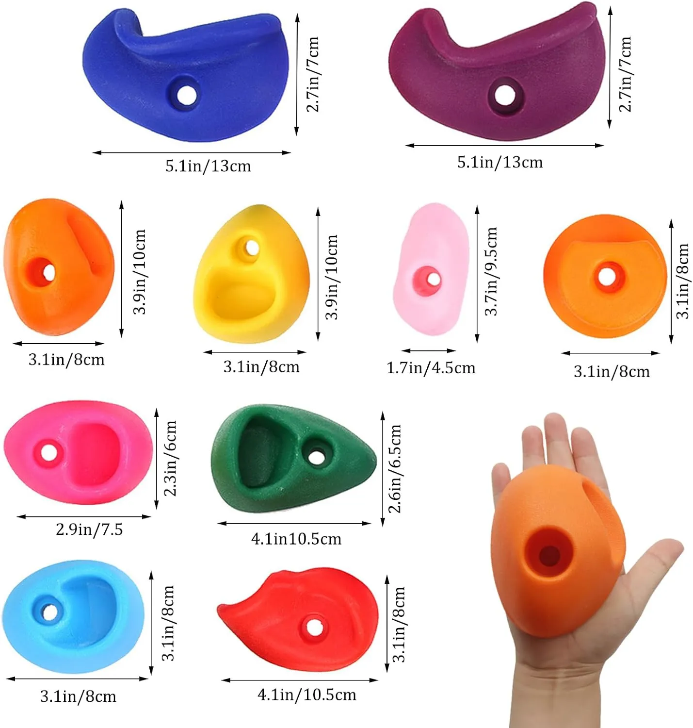20PCS Kids Rock Wall Climbing Holds Set, Multi-Size Mixing Plastic with Mounting Hardware, DIY Indoor Outdoor Playground, Colourful
