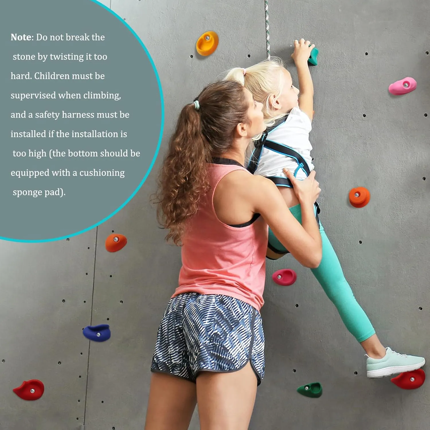 20PCS Kids Rock Wall Climbing Holds Set, Multi-Size Mixing Plastic with Mounting Hardware, DIY Indoor Outdoor Playground, Colourful