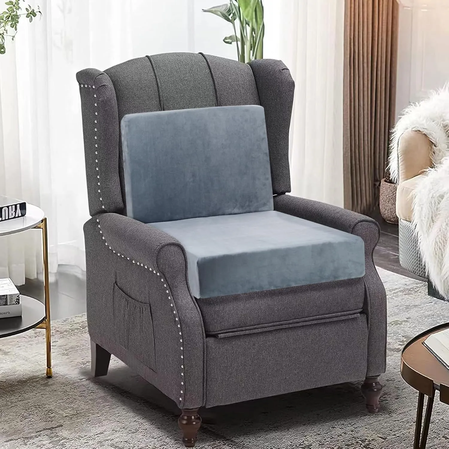 20x20x4 Inch Recliner Cushions for Elderly, Gray Memory Foam Extra Large Seat Cushion, Non-Slip Recliner Cushions with Back Support Cushions, Thick and Supportive Back Lumbar Support