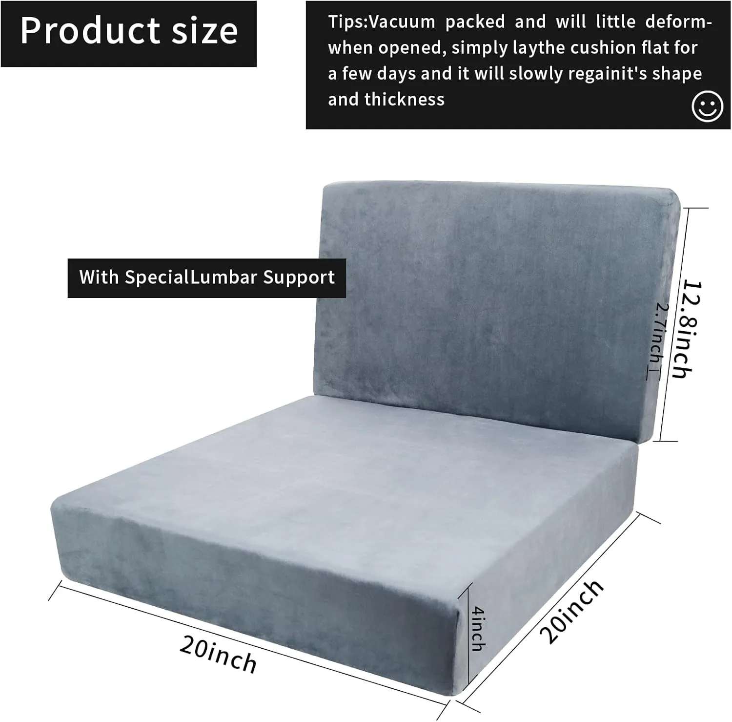 20x20x4 Inch Recliner Cushions for Elderly, Gray Memory Foam Extra Large Seat Cushion, Non-Slip Recliner Cushions with Back Support Cushions, Thick and Supportive Back Lumbar Support