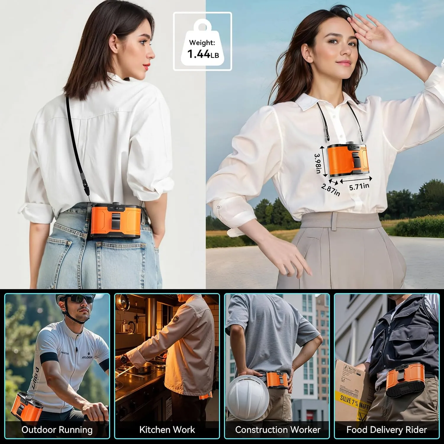 21000MAh Portable Waist Fan, 1-100 Speeds 34000RPM Strong Airflow, Personal Fan Rechargeable with up to 145H of Working Time,Flashlight Hands-Free Hanging Neck Fans, Wearable Belt Fans for Camping