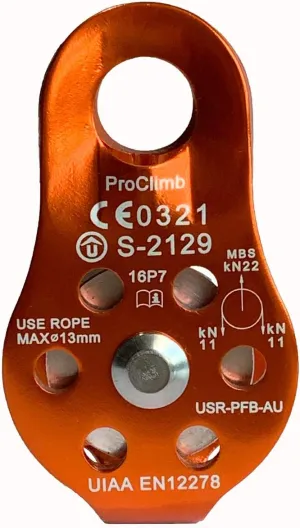 22 kN CE/UIAA Certified Micro Fixed Single Sheave Pulley Slack Tender for Hitch Tending (Orange)