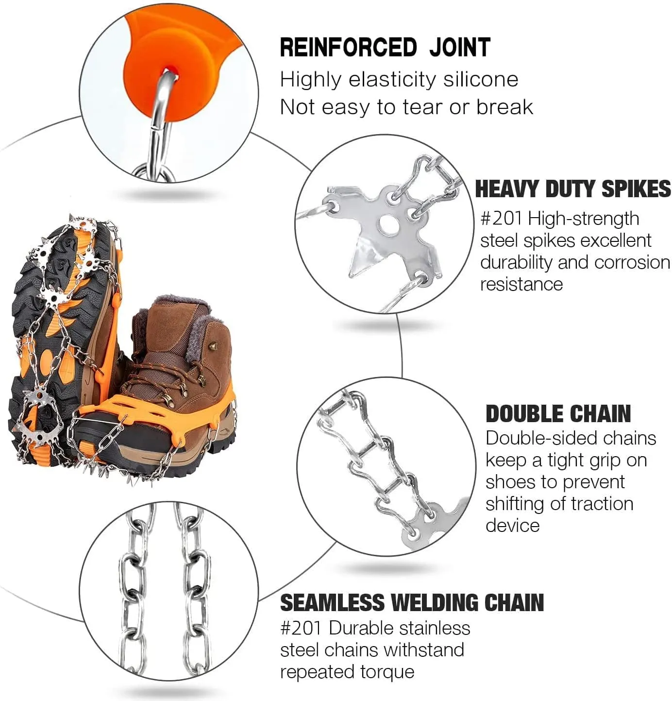 24 Spikes Crampons Ice Cleats Traction Snow Grips for Boots Stainless Steel Spikes Shoes Safe Protect for Fishing, Walking, Climbing or Hiking on Snow and Ice