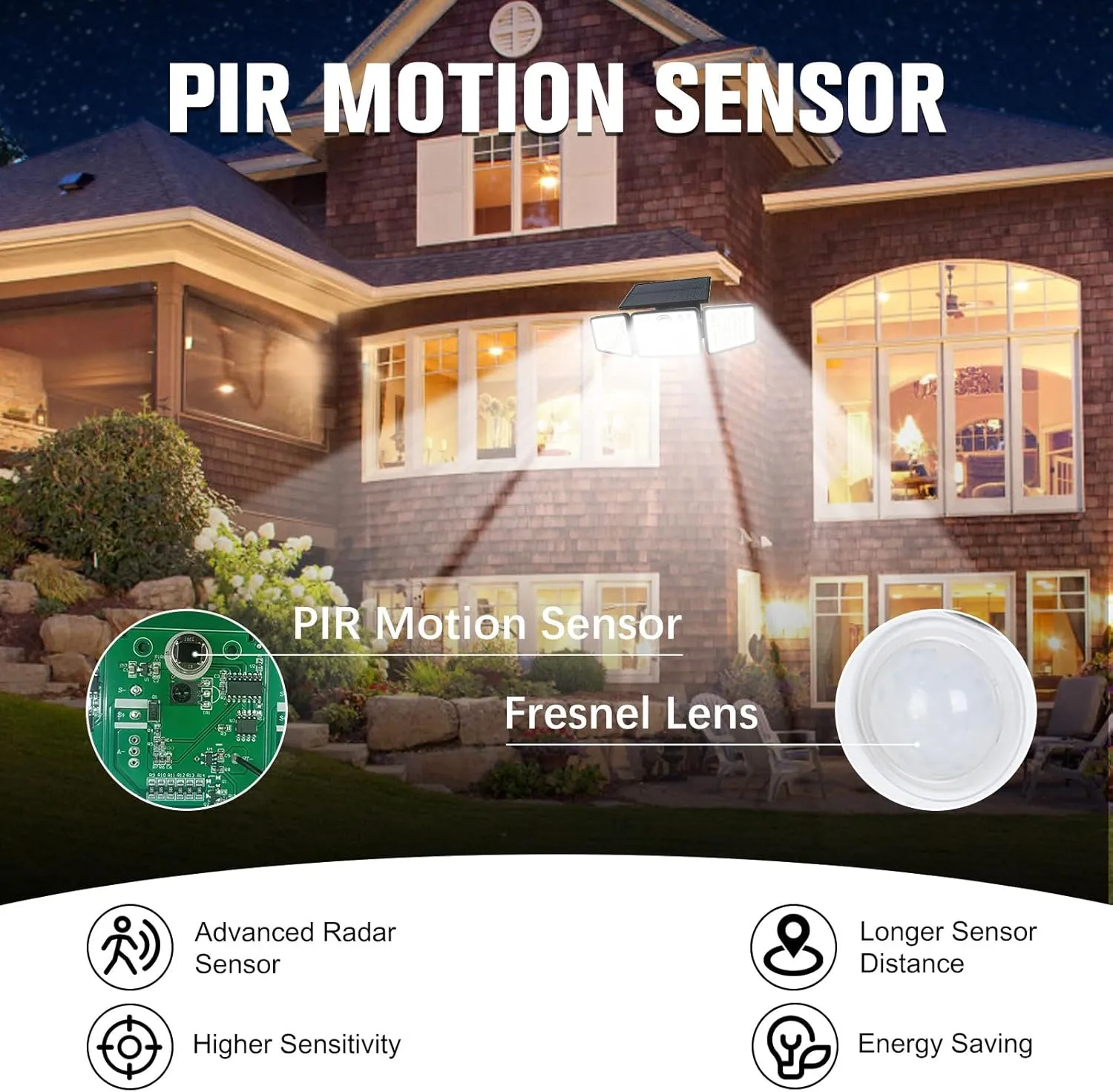 2500LM Solar Lights Outdoor with Motion Sensor,3 Head 270° Wide Angle Street Area Lights,IP65 Waterproof Security Lighting with 3 Modes(Remote,2 Pcs)