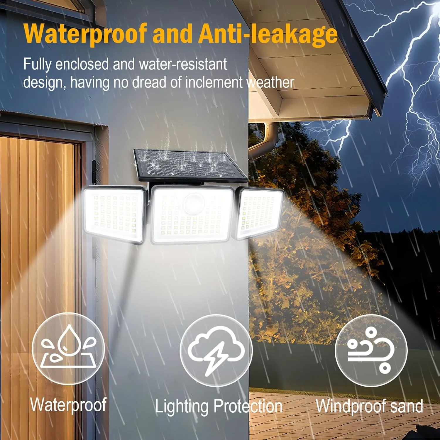 2500LM Solar Lights Outdoor with Motion Sensor,3 Head 270° Wide Angle Street Area Lights,IP65 Waterproof Security Lighting with 3 Modes(Remote,2 Pcs)