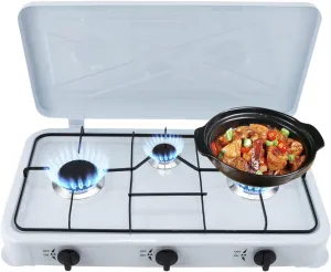 3 Burner Gas Stove, Portable JK-003C Burners Rectangular Outdoor Camping Grill Gas Stove w/Lid and Wind Guards for Camping Tailgating BBQ 23.23 * 12.6 * 2.76in