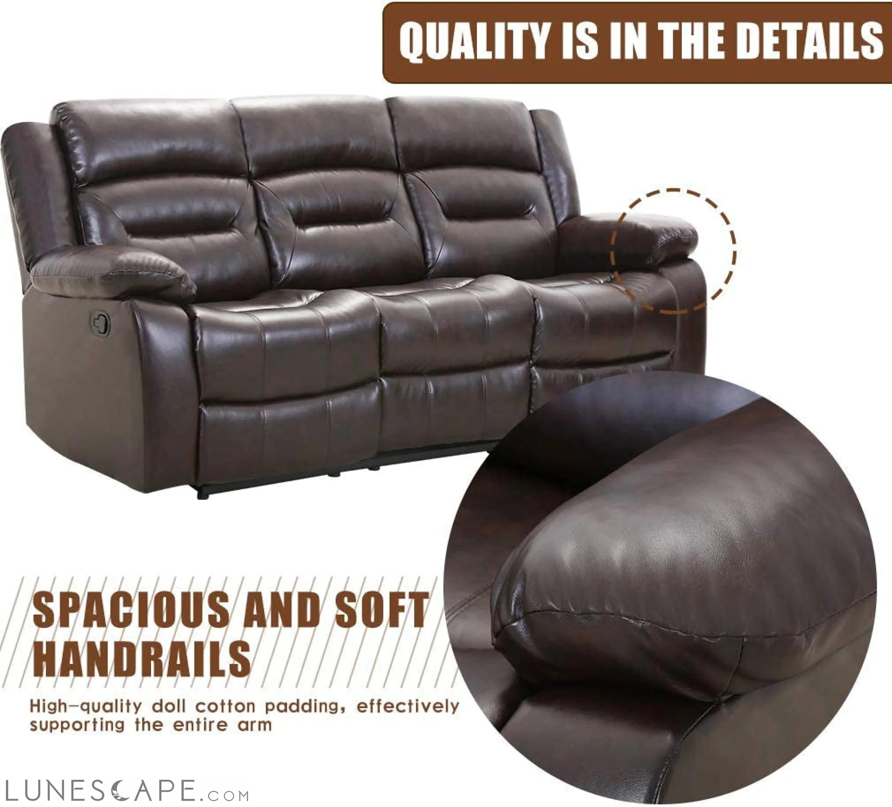 3-Seat Home Theater Recliner Sofa Set, Gray