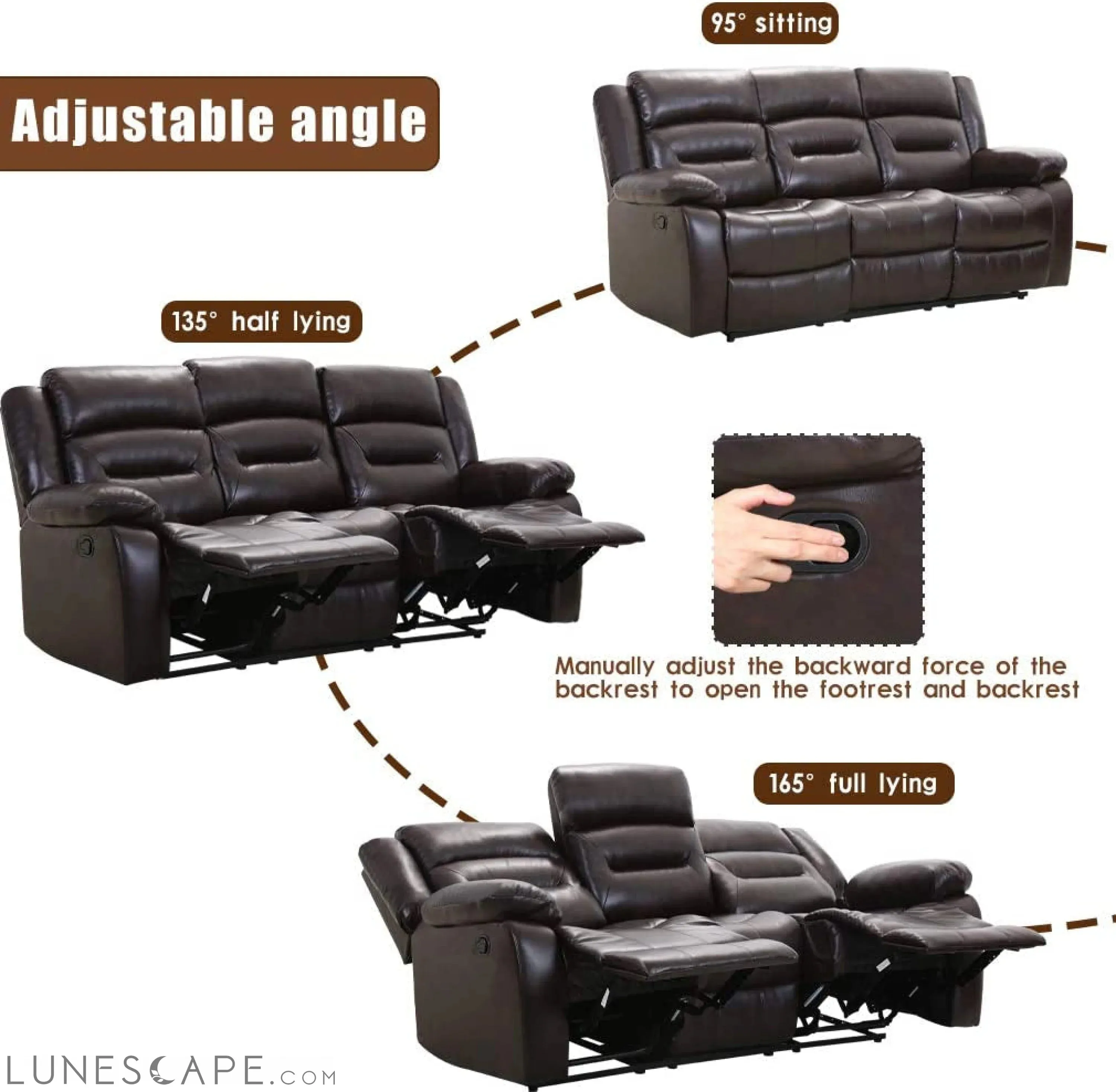 3-Seat Home Theater Recliner Sofa Set, Gray
