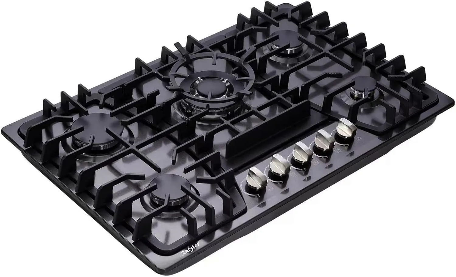 30 Inch Gas Cooktop, 5 Burners Built-in Gas Stovetop Stainless Steel LPG/NG Convertible Gas Stove Dual Fuel Sealed Gas Hob - Black