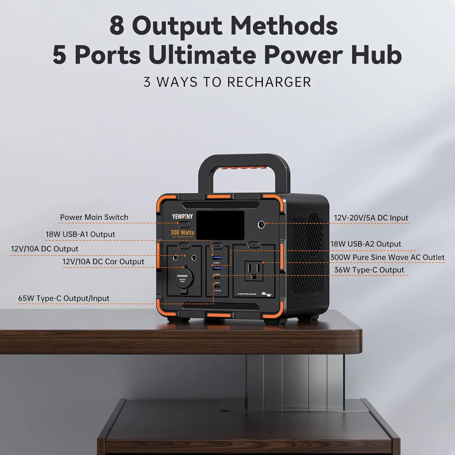 300W Portable Power Station 259WH Solar Generator, 70000mAh Battery with AC/USB-C/DC/Car Socket Outputs, 2000  Cycles for Camping, RV, Home Emergency & Outdoor Charging (Solar Panel Compatible)