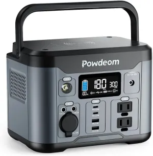 300W Portable Power Station, Powdeom 296Wh Power Bank with AC Outlet, Solar Generator Laptop Charger, Battery Backup Power Supply for Camping, Outdoors, Home Emergency Outage
