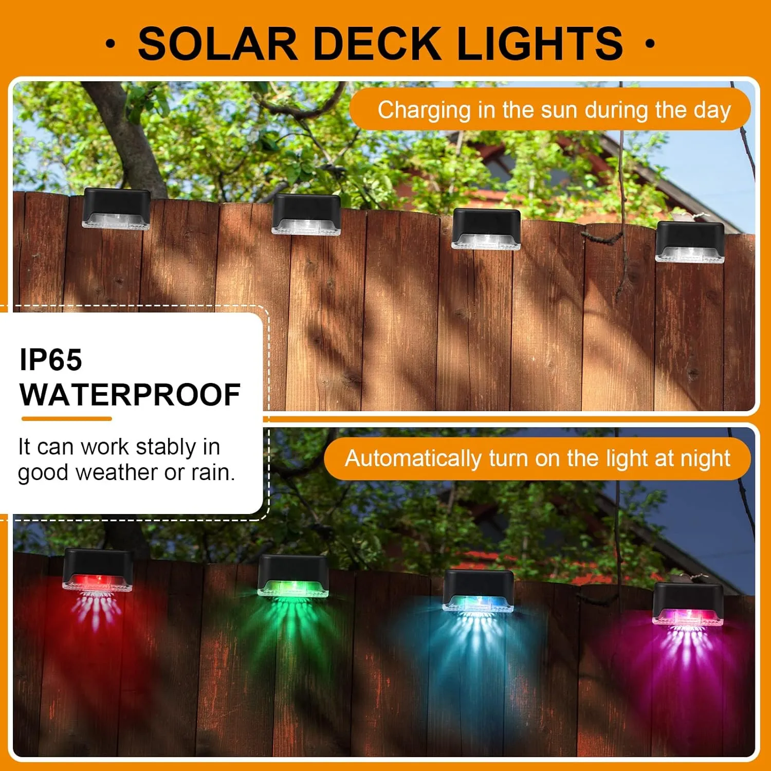 32 Pcs Solar Deck Lights Outdoor, Waterproof LED Solar Step Fence Lights for Stairs, Step, Railing, Patio, Driveway, Garden, Pathway and Yard(Black Shell Colorful Light)