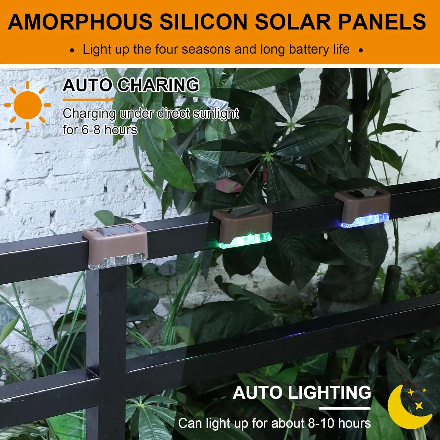 32 Pcs Solar Deck Lights Outdoor, Waterproof LED Solar Step Fence Lights for Stairs, Step, Railing, Patio, Driveway, Garden, Pathway and Yard(Brown Shell Multicolor Light)